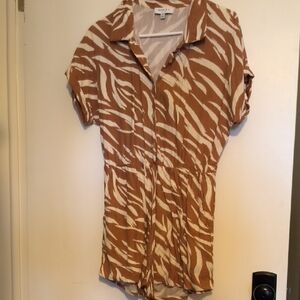 Gilli Tan and Cream Zebra-Print Short Sleeve Romper